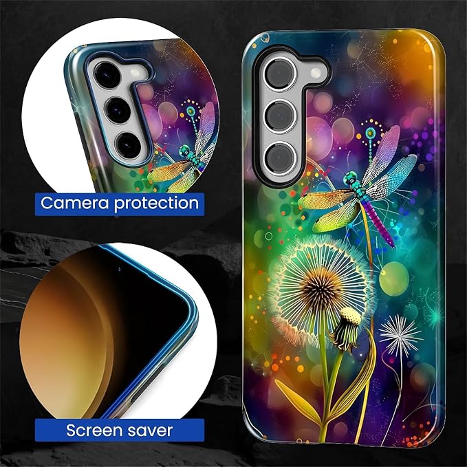 for Samsung Galaxy S23 Case, Dragonfly Dandelion Colorful Pattern Glossy 2 in 1 - Image 6