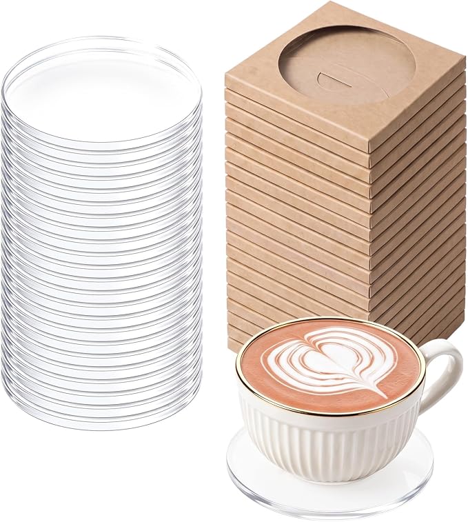 24 Pcs Clear Acrylic Coasters, Round Drink Coasters by RimCereal