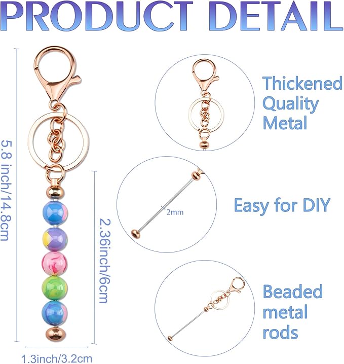 beadable keychains Bulk 8pcs Blank Keychain Making Kit Keychains Accessories - Image 3