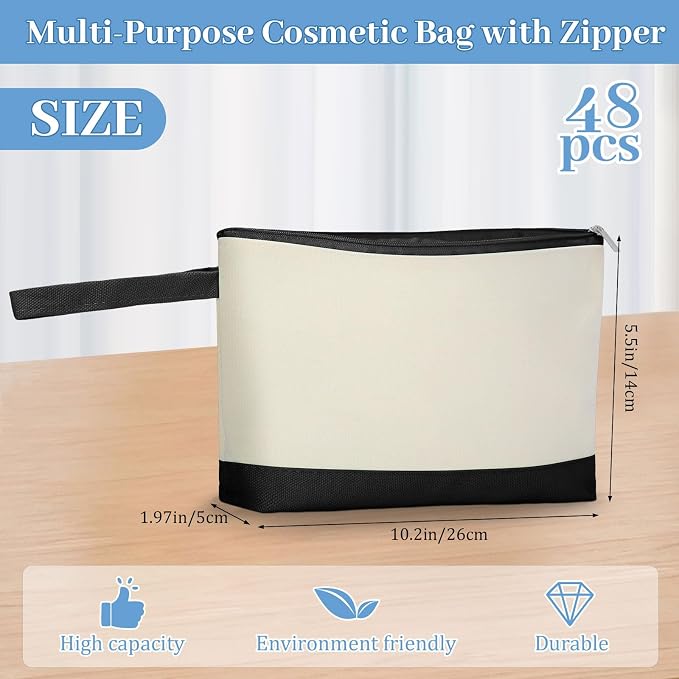 Silkfly 48 Pcs Cotton Canvas Makeup Bags Cosmetic Zipper Bags 10.2 x 5.5 x 2'' - Image 2