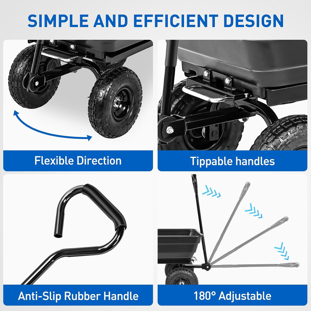 Yesker Garden Carts - 600lbs Dump Wagon with All Terrain Inflatable Wheels for Yard Lawn Farms Gardening - Heavy Duty Utility Outdoor Hauling Wheelbarrow