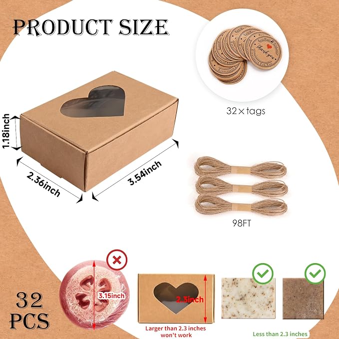 32 PCS Brown Soap Boxes for Homemade Soap, 3.54 X 2.36 X 1.18 Inch Soap - Image 2