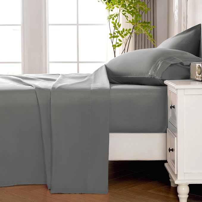 ROSE&RISY Light Grey Full Sheet Set, 4 Pieces Soft Bedding Queen Sheet Set - Image 3