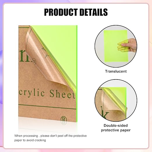 Fluorescent Green Acrylic Sheets 1/8 inch Thick 3mm 2 Pack 8 x 10 Clear - Image 3