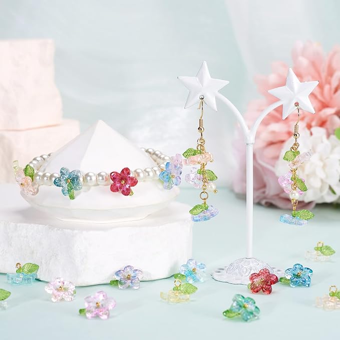 FASHEWELRY 120Pcs 12 Colors Transparent Glass Flower Charms 19mm Colorful - Image 2