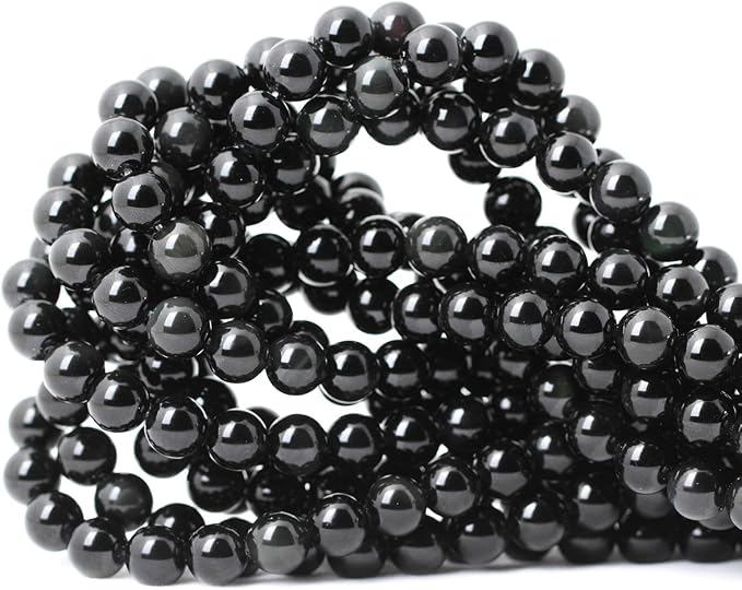 45PCS 8mm Natural Black Obsidian Gemstone Round Loose Beads Crystal Energy - Image 3