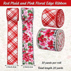 2 Rolls Red Floral Wired Ribbon, 2.5 Inch x 10 Yards Each, Vintage Red Pink - Image 3