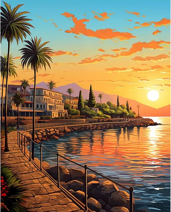 Paint by Numbers Kit for Adults, Sunset DIY Painting Kit, 16x20 Inch | Coastal by CytheronDIYKit