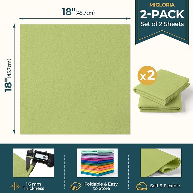 Felt Fabric Sheet 18 x 18 Inch, 1.6mm Thick | Soft and Flexible Nonwoven - Image 2