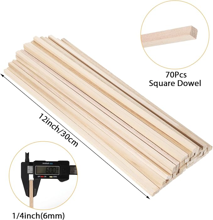 70 Pack Balsa Wood Sticks 1/4" X 12" Square Dowel Rods - Image 2