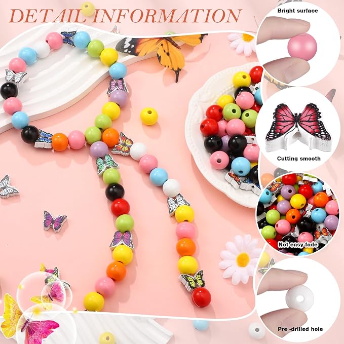 Tradder 200 Pcs Butterfly Wooden Beads - Image 6