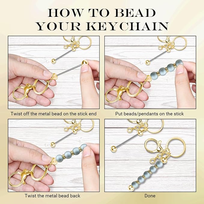6Pcs Beadable Keychain Bars Blanks Bead Keychain Bar Metal Beaded Keychains - Image 4