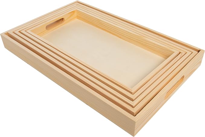 Wooden Nested Serving Trays, Unfinished Rectangle Trays - Image 2