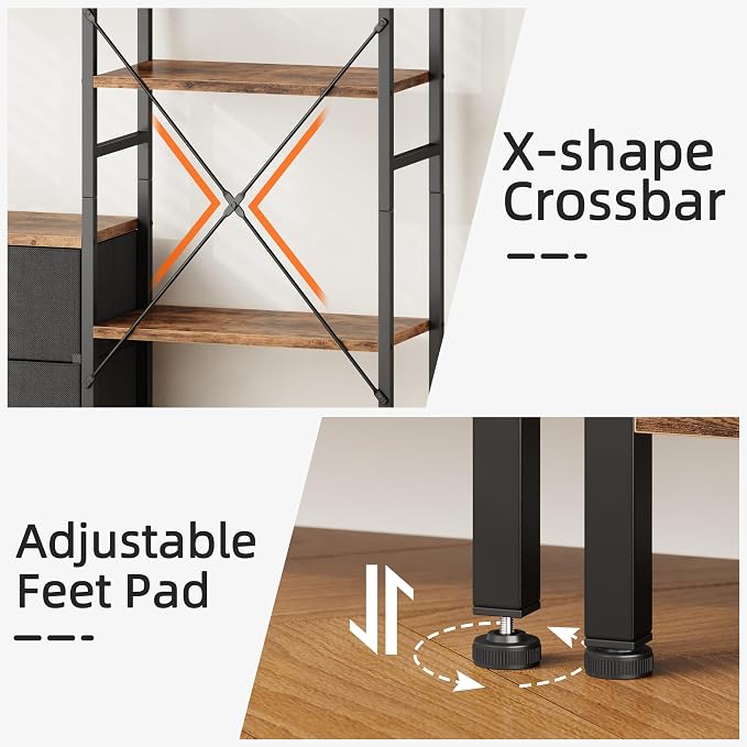 AFLUI Triple Bookshelf with 3 Fabric Drawers, 4-Tier Book Shelf and 10 Display - Image 7