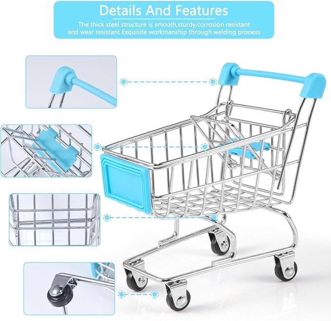 134pcs Mini Shopping Cart Basket Miniature Food Drink Bottle Supermarket Metal - Image 5