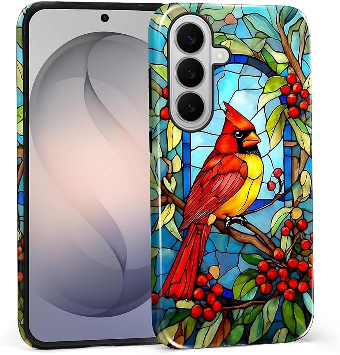 for Samsung Galaxy S26+ Case, Stained Glass Cardinal Bird Pattern Glossy 2 in 1 by Teonvpu