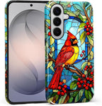 for Samsung Galaxy S26+ Case, Stained Glass Cardinal Bird Pattern Glossy 2 in 1 by Teonvpu