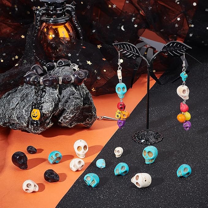 arricraft 144 Pcs 4 Sizes Skull Beads, Synthetic Turquoise Skull Head Beads - Image 4