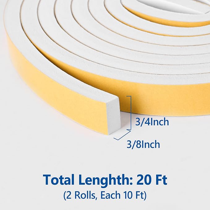 Kikerike Self Adhesive Foam Tape Weatherstrip 3/4in x 3/8in x 20Ft High Density - Image 2