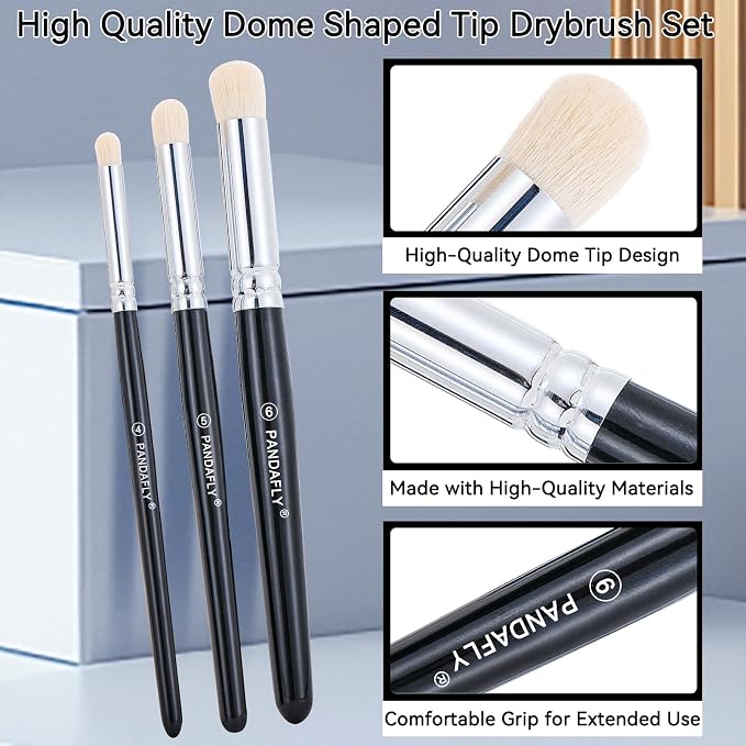 PANDAFLY Drybrush Set, 3 Sizes Hobby Detail Paint Brush Set, Acrylic Paint - Image 2