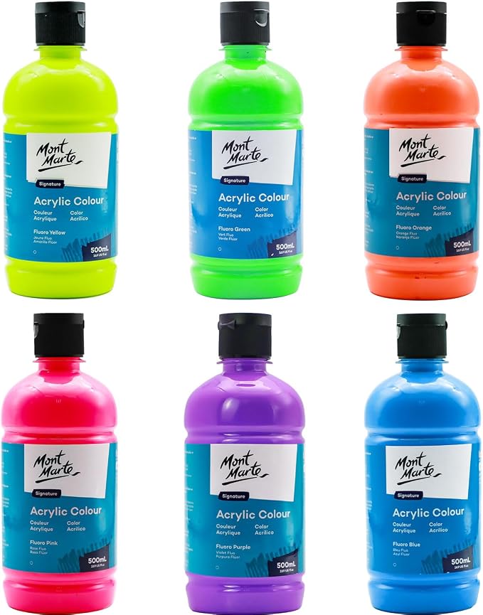 Mont Marte Signature Fluoro Green Acrylic Paint, Semi-Matte Finish, 12 Colors - Image 6