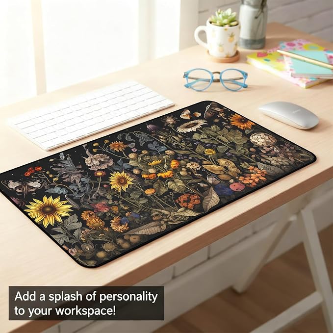 Retro Mouse Pad XXL， Flower Sunflower Plant Desk Mat, Long Computer Mat - Image 6