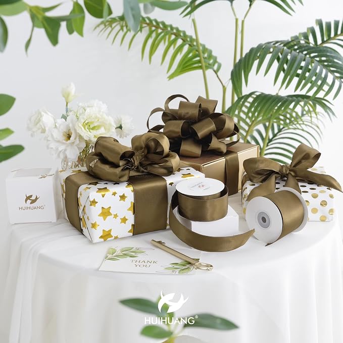 HUIHUANG Brown Wired Ribbon 2.5 inch Brown Satin Wire Ribbon - Image 3