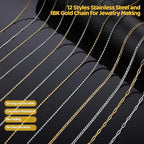 Zefy 18K Gold Silver Chain for Jewelry Making Kit, 39.6ft 12 Rolls Stainless - Image 2