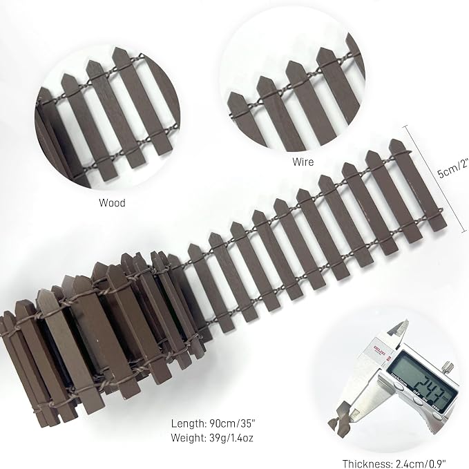35 Inches Mini Fairy Garden Fence DIY Small Wood Decorative Picket Fence Micro - Image 3