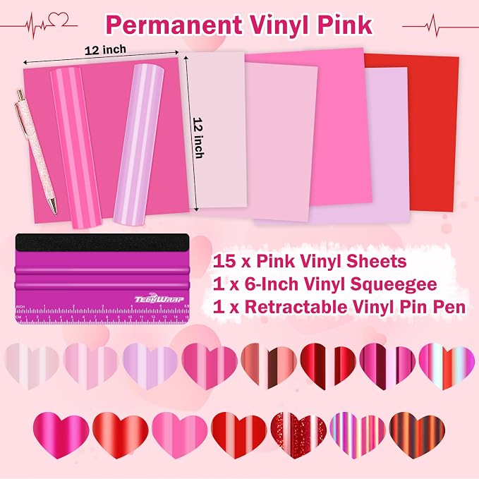 TECKWRAP Pink Permanent Vinyl Sheets – 12" x 12" 16 Assorted Colors - Image 3