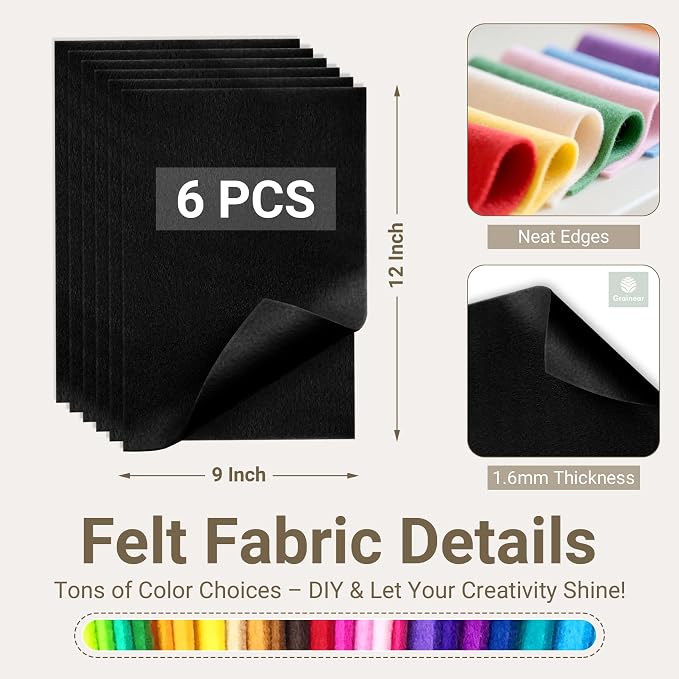 Black Soft Felt Sheets for Crafts, 1.6mm Thick, Kids' Crafts, DIY Projects - Image 2