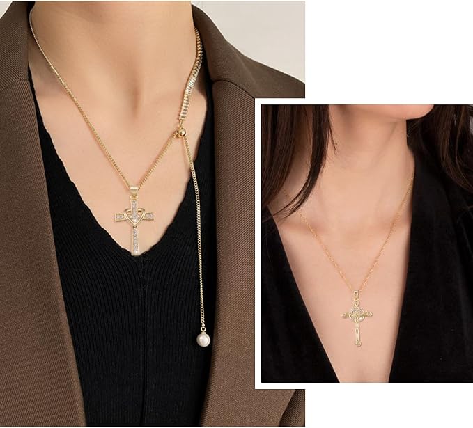 Cheriswelry 8Pcs Cubic Zirconia Cross Charms Real 16K Gold Plated CZ Micro Pave - Image 3