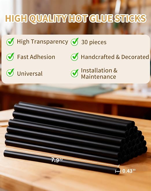 Black Full Size Hot Glue Sticks, 7.9" x 0.43" Glue Gun Sticks | Perfect - Image 4
