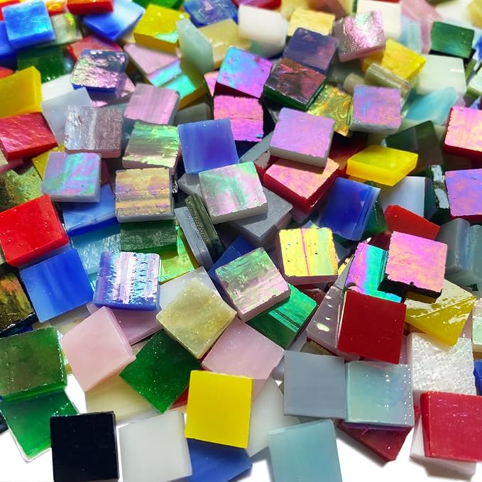 610 Pieces Iridescent Square Glass Mosaic Tiles by KALUCION
