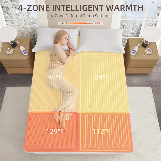 Bwarm Premium Multi-Zone Electric Heated Mattress Pad King Size, Dual - Image 3