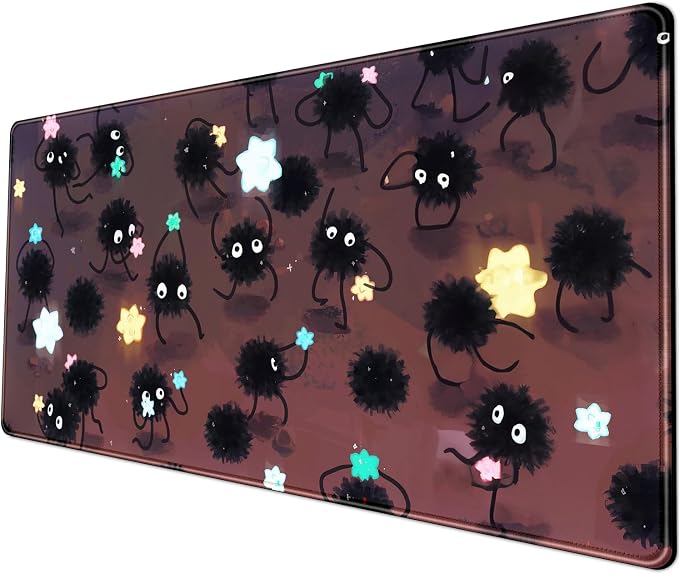 Desk Pad Anime Black Pom Poms Gaming Mouse Pad Large Star Designs Desk Office by YKJWW