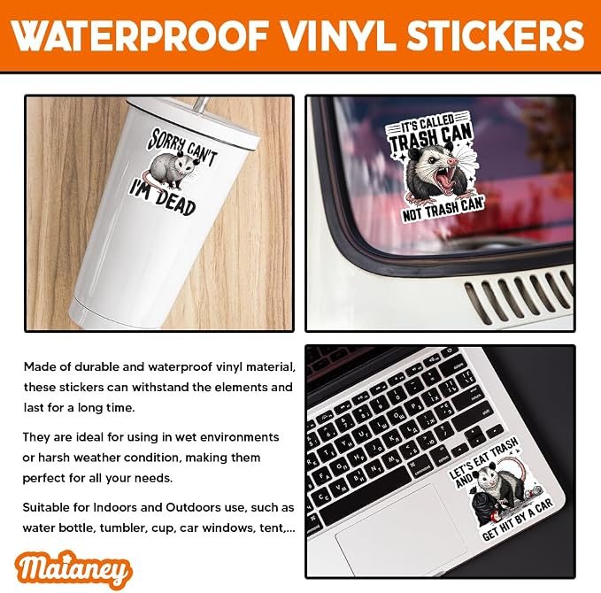 MAIANEY Funny Possum Sticker Pack – 10pcs Hilarious Trash Animal Meme Vinyl - Image 3