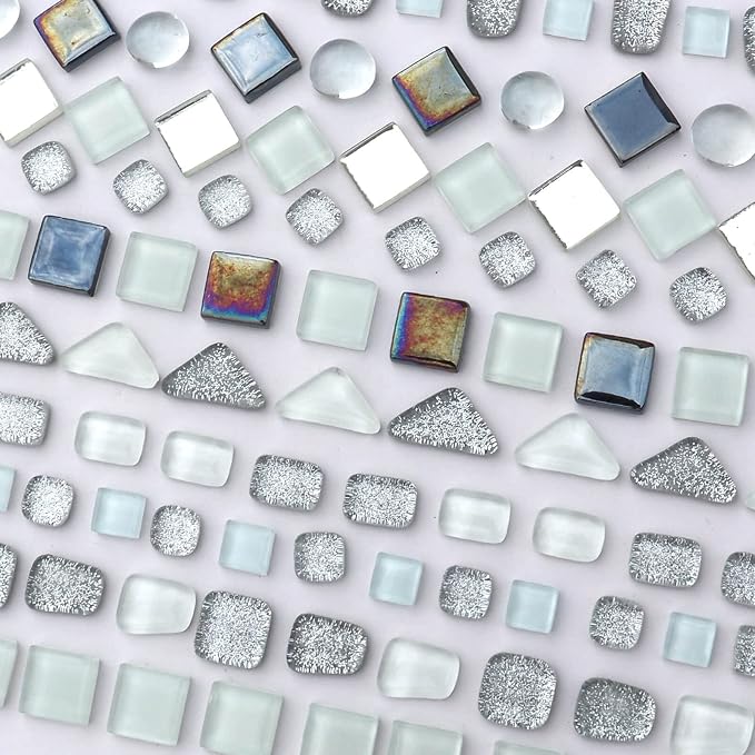 LITMIND Assorted Silver White Irregular Crystal Mosaic Tiles, 9oz Value Pack - Image 3