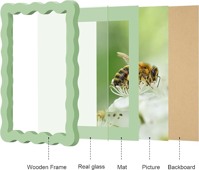 5x7 Picture Frame with Mat for 4x6, Wavy Edge Wooden Real Glass Photo Frame for - Image 5
