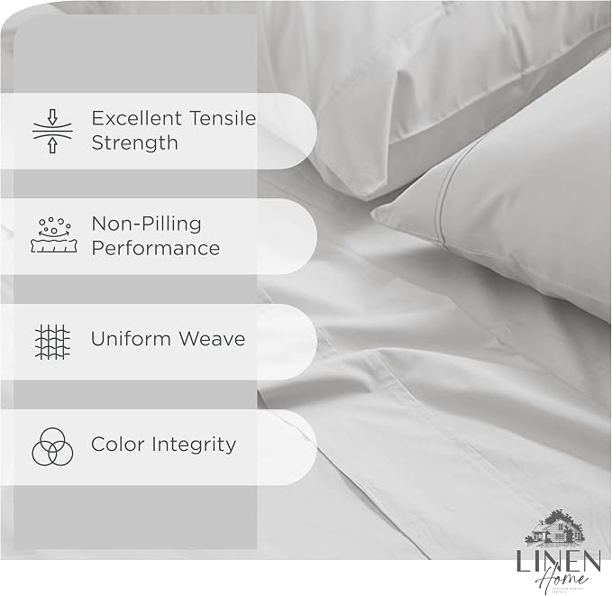Linen Home 100% Cotton Percale King Size Sheets - Image 2