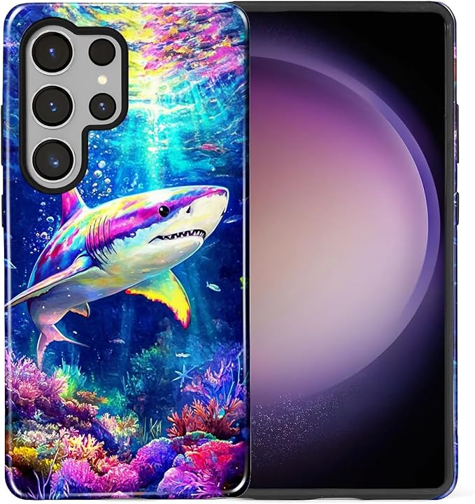 for Samsung Galaxy S25 Ultra Case, Colorful Ocean Sharks Pattern Glossy 2 in 1 - Image 2