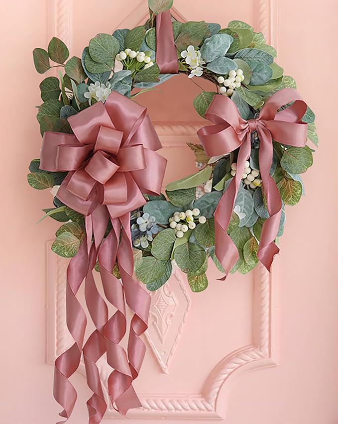 HUIHUANG Dusty Rose Wired Ribbon 2.5 inch Rose Pink Satin Wire Ribbon - Image 5