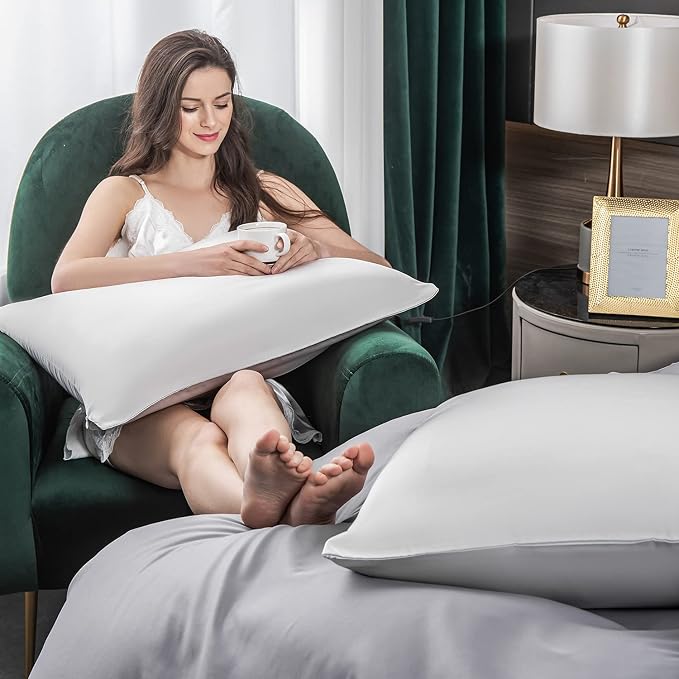 SIYUAN Silk Light Gray Pillowcase, Standard Size, Temperature Regulator - Image 5