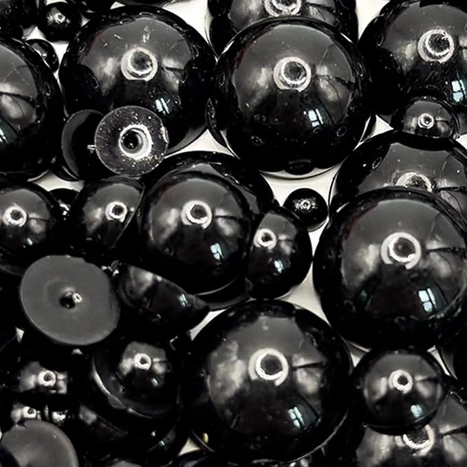 1500PCS 3-14mm Black Flatback Pearls, 150g Black Half-Round ABS Pearls by Sqqzuie