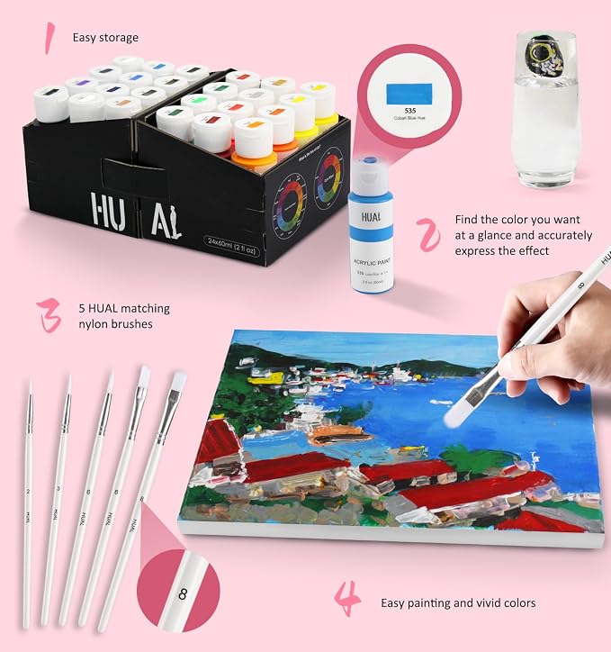 Acrylic Paint Set With 5 Brushes, 24 Colors - Image 6