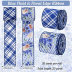 Blue Floral Wired Ribbon 2 Rolls, 2.5 Inch x 20 Yards Vintage Blue and White - Image 3