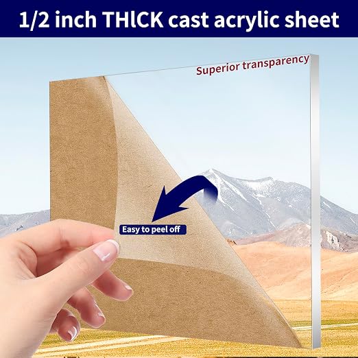 1/2 Inch Acrylic Sheet, ALCCIFI 12 x 12 Clear Cast Plexiglass Sheets, - Image 2