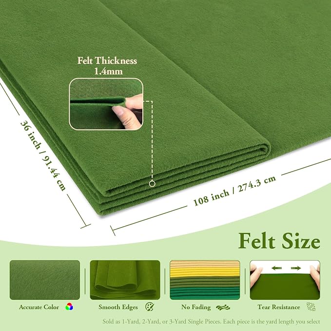 Campsite Green Fabric Sheet 108" X 36", 1.4mm Thick Large Soft Durable Flexible - Image 2