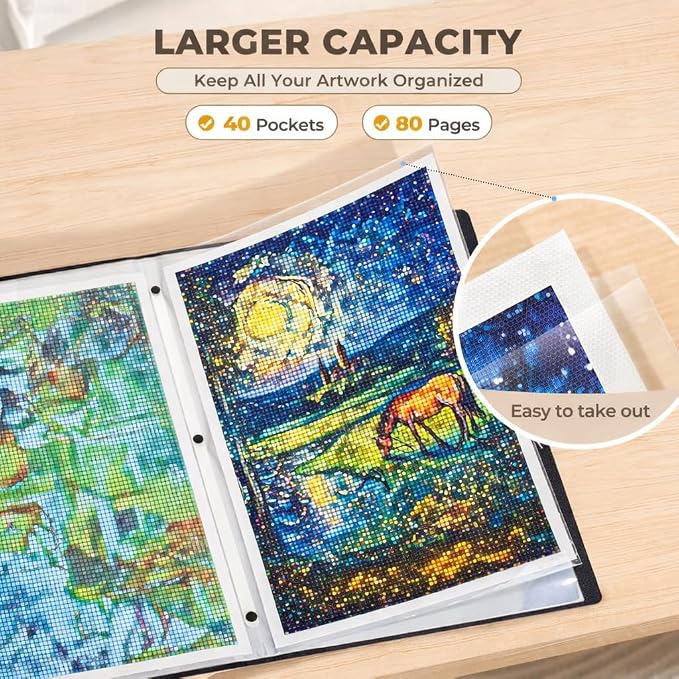 JoyCat 12 x 18 Art Portfolio Binder, 40 Acid-Free Clear Pockets Art Folder - Image 3