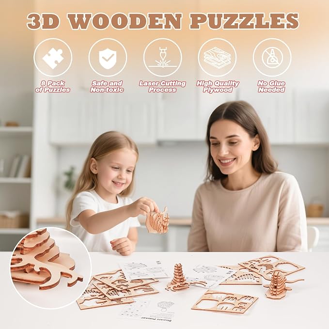 3D Wooden Puzzles for Kids, No-Glue DIY Delicate Pendant STEM Toys for Boys - Image 2
